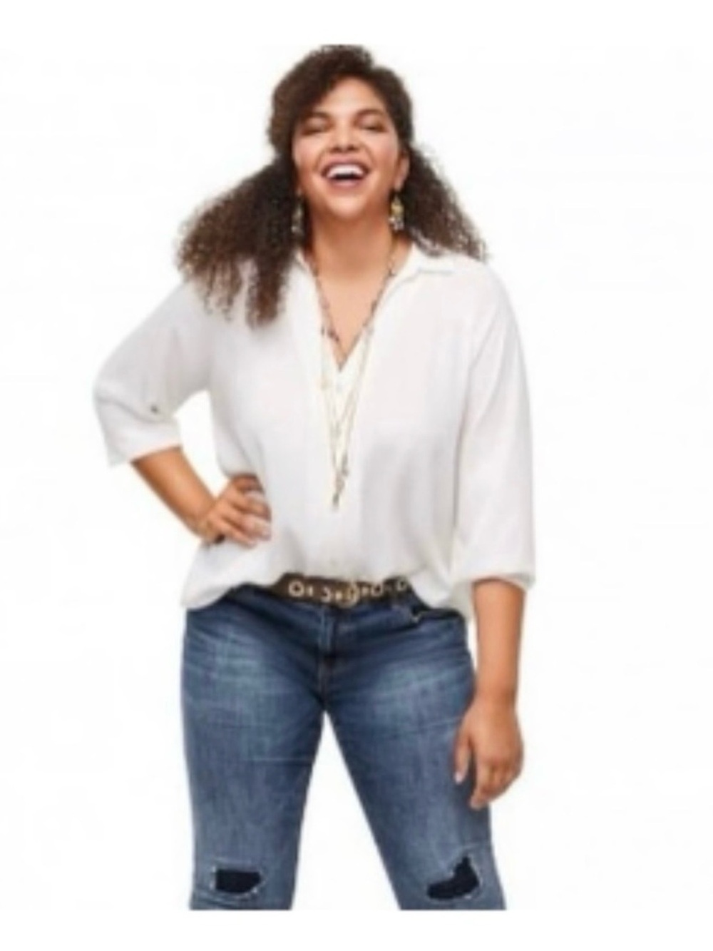 CAbi Ideal Button Up Cream blouse